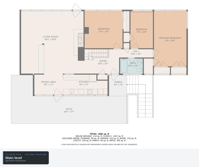 2D floor plan, main level (existing structure)