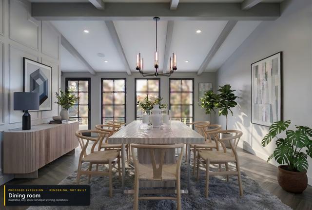 Proposed extension: Dining room. Rendering, not built. Illustrative only.
