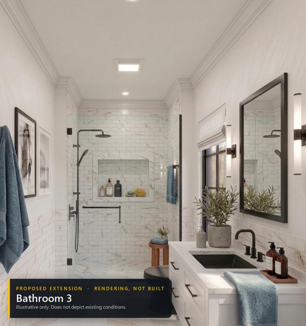 Proposed extension: Bathroom 3. Rendering, not built. Illustrative only.