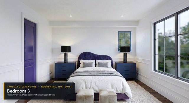 Proposed extension: Bedroom 3. Rendering, not built. Illustrative only.