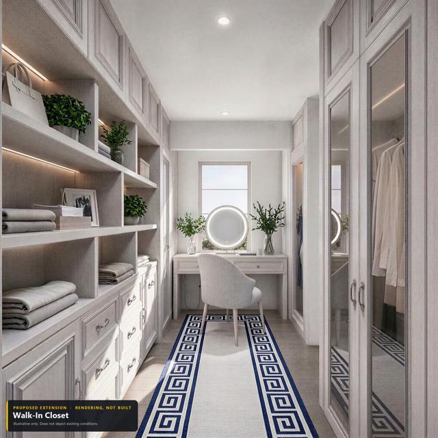 Proposed extension: Walk in closet. Rendering, not built. Illustrative only.