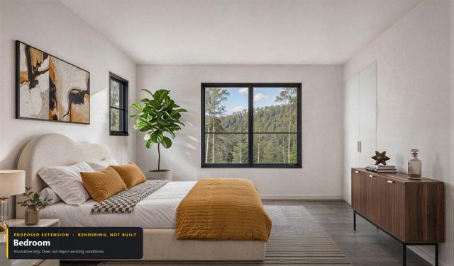 Proposed extension: Bedroom a. Rendering, not built. Illustrative only.