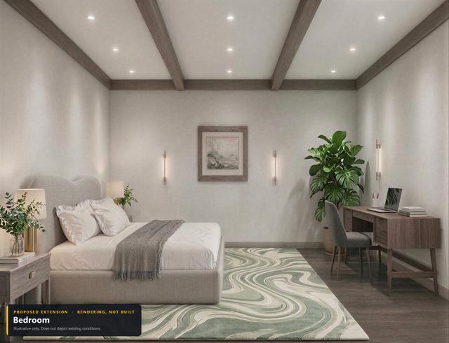 Proposed extension: Bedroom b. Rendering, not built. Illustrative only.